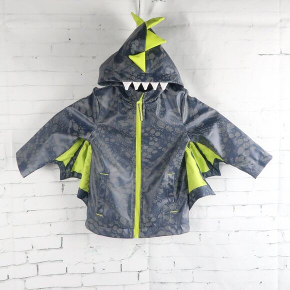 CAT & JACK GREY WITH YELLOW DINOSAUR RAIN JACKET WITH HOOD SIZE 18M - Picture 4 of 12